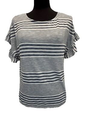 Max Studio Women's Blue-Gray & White Striped Short Sleeve Top, Size Small